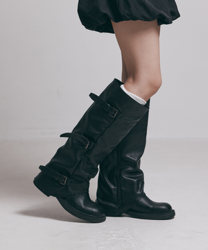 바르크 소가죽 폴딩 버클 롱 부츠 2color