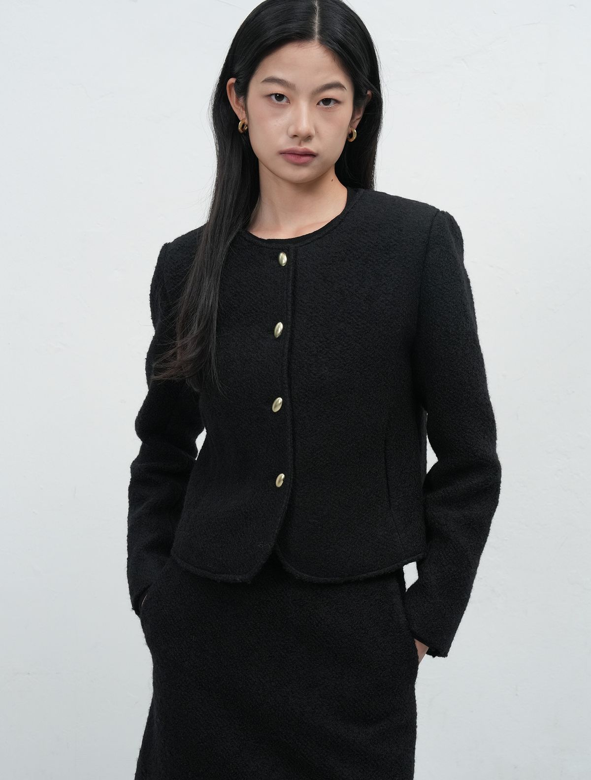 제너럴아이디어(GENERALIDEA) 부클 크롭 자켓 [BLACK] / WBE4L55506