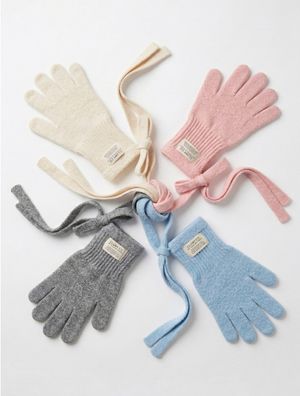 Soft wool ribbon knit tie gloves - (4color)