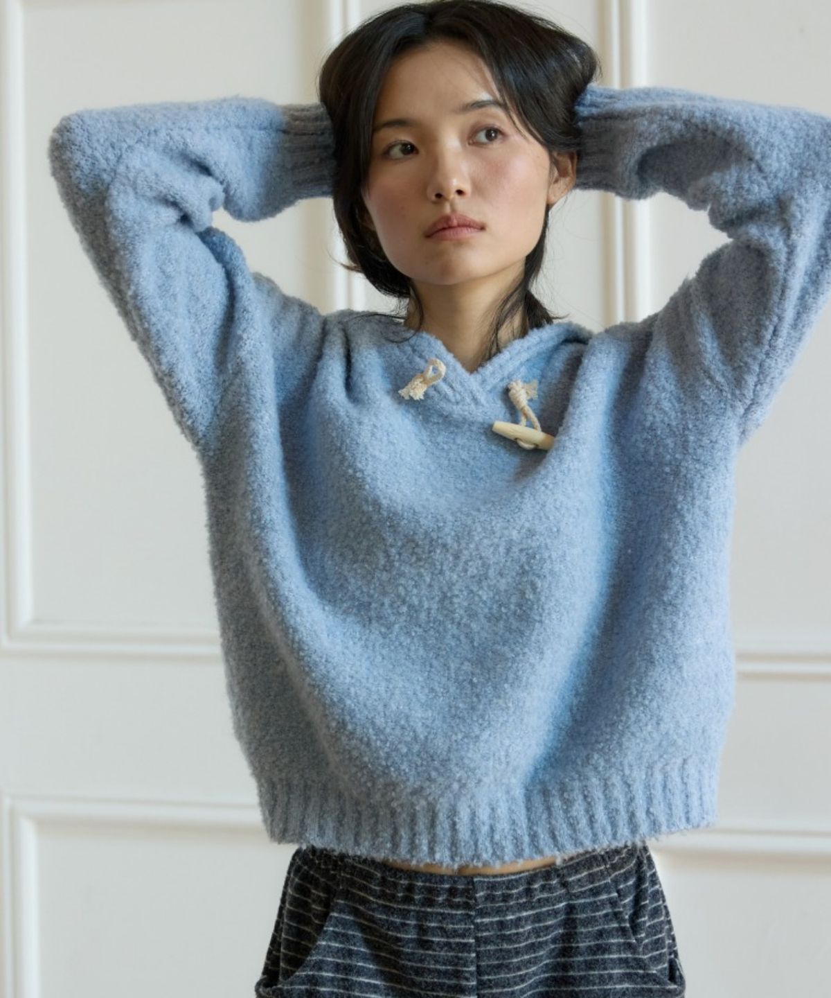 위오이(WIOE) Cotton Candy Knit Hoodie_Blue