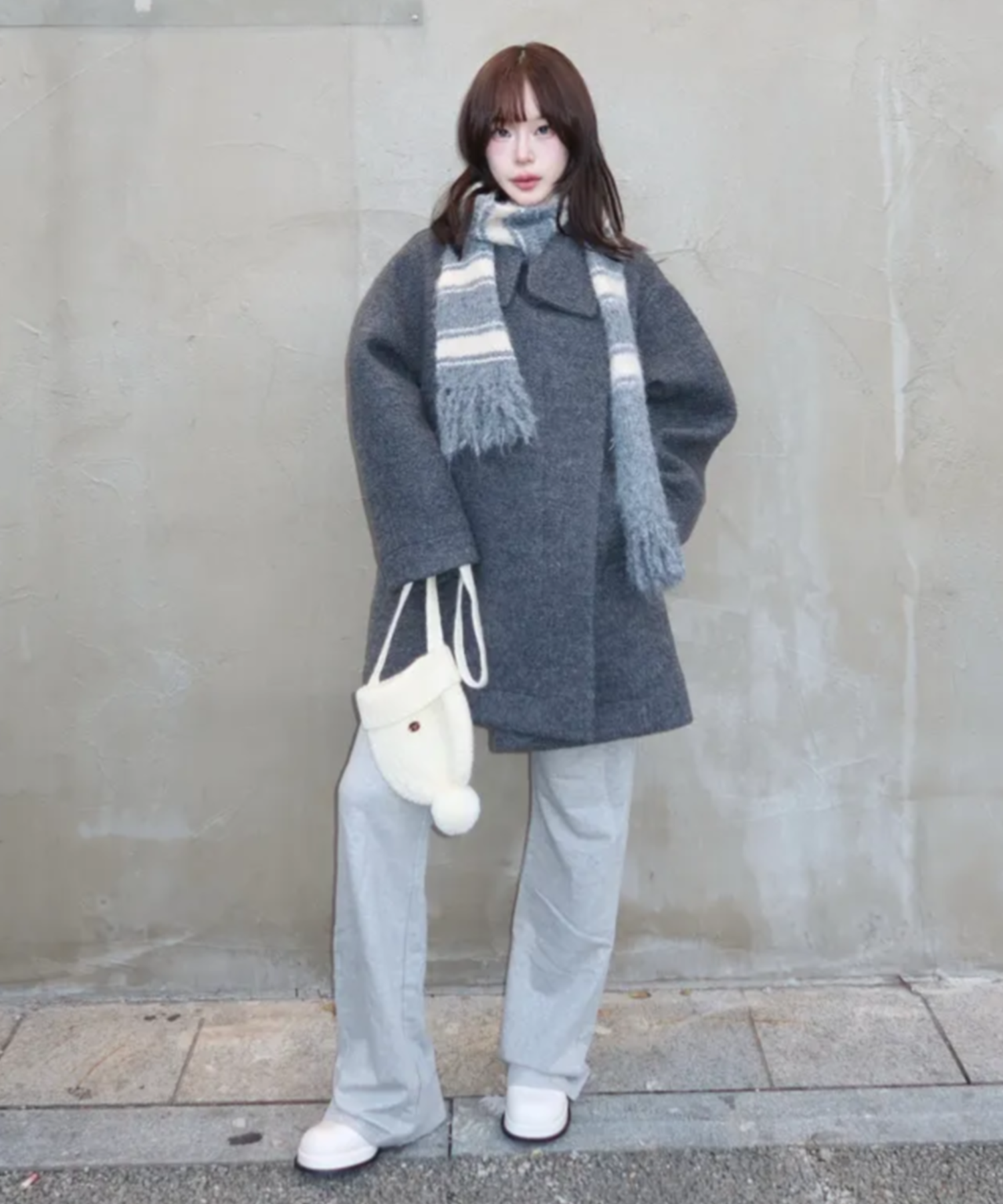 MUSINSA公式 | GENERAL IDEA ウールブークルハーフコート [チャコール