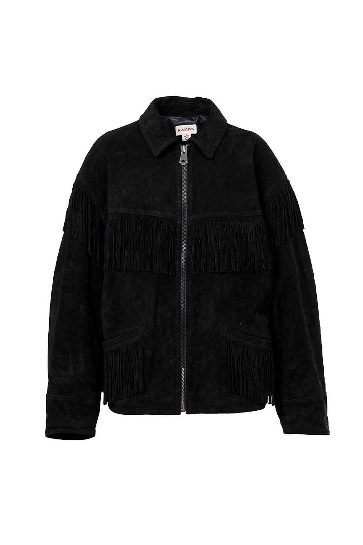 카미야(KAMIYA) Suede Fringe Blouson - BLACK