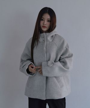 울 후드 하프 코트 오트밀