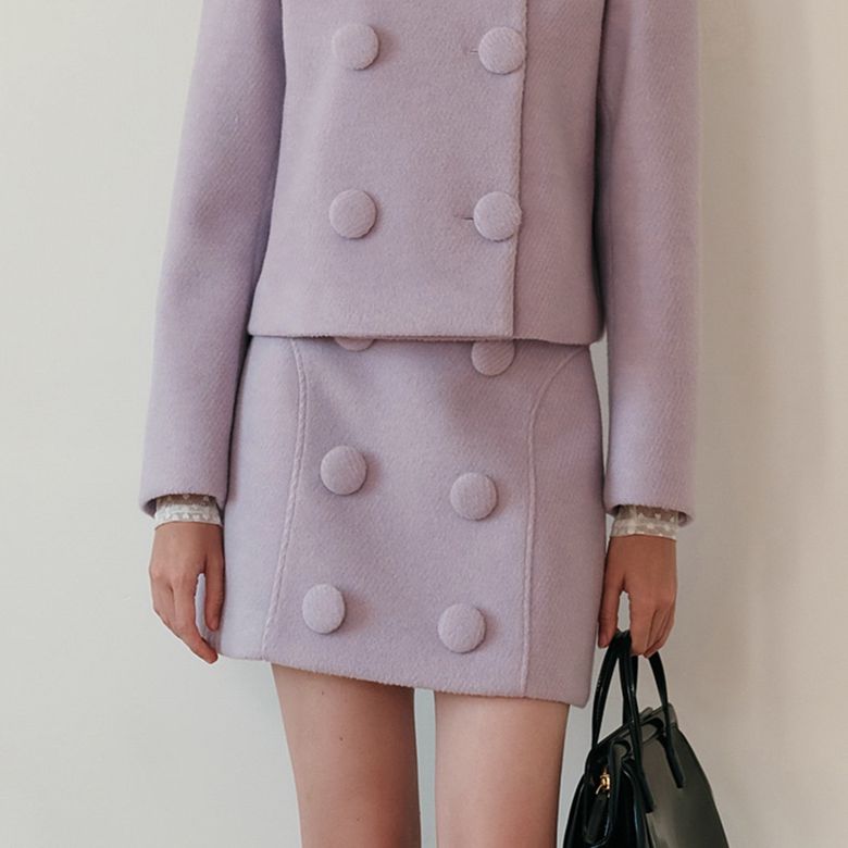 Cest_Lavender button wool skirt