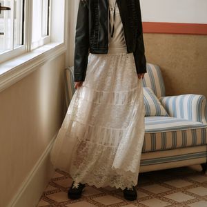 Cest_Lace splicing velvet skirt