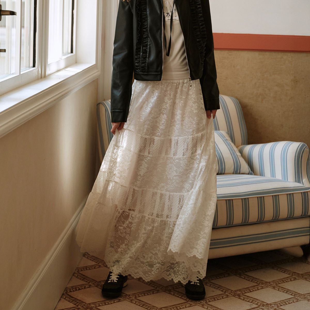 쎄무아듀(CEST MOIDEW) Cest_Lace splicing velvet skirt