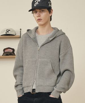 크롭 니트 후드집업 (멜란지그레이)