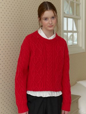 Alpaca twist cable knit sweater - red