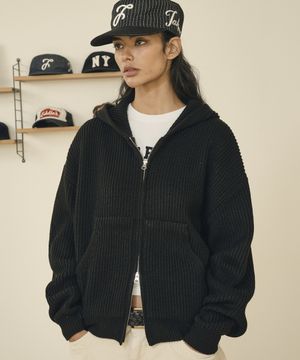 크롭 니트 후드집업 (블랙)