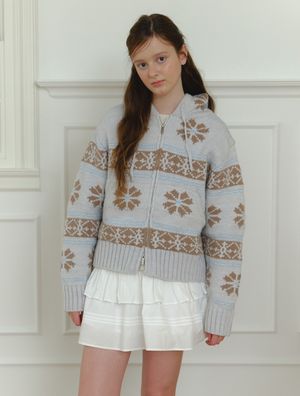 Snow alpaca knit zipup cardigan - gray