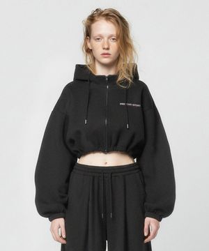 스포츠 스트링 오버핏 크롭 투웨이 후드집업 - 블랙