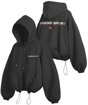 스포츠 스트링 오버핏 투웨이 후드집업 - 블랙