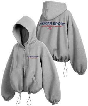 스포츠 스트링 오버핏 투웨이 후드집업 - 멜란지