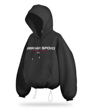 스포츠 스트링 오버핏 후드 - 블랙