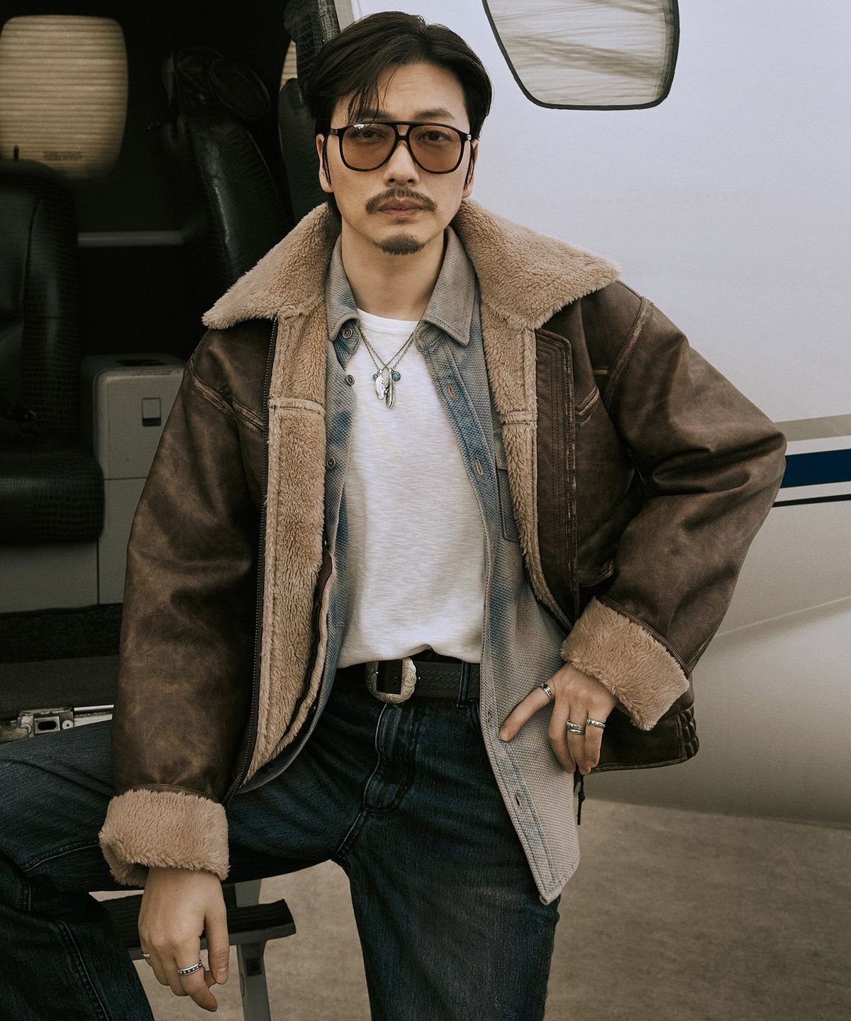 버커루(BUCKAROO) 빈티지 레더 카라 무스탕 브라운