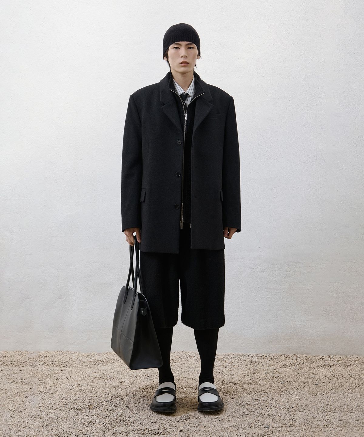 유스(YOUTH) Heavy Wool Half Coat - Charcoal Grey