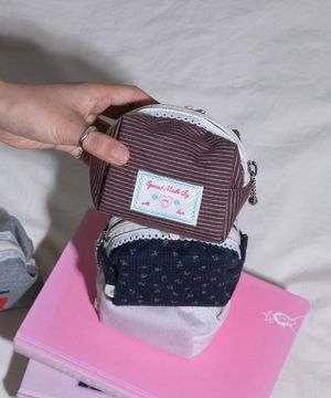 패브릭 사각 파우치 스트라이프 브라운 S