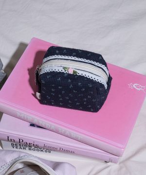 패브릭 사각 파우치 플라워 네이비 S