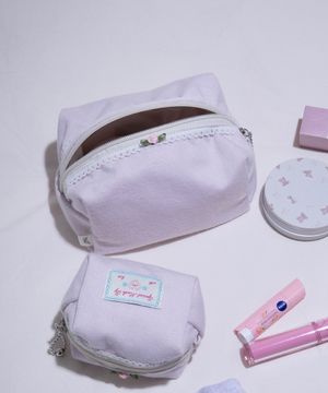 패브릭 사각 파우치 하트펀칭 핑크 L