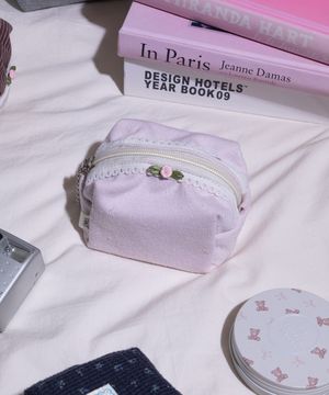 패브릭 사각 파우치 하트펀칭 핑크 S