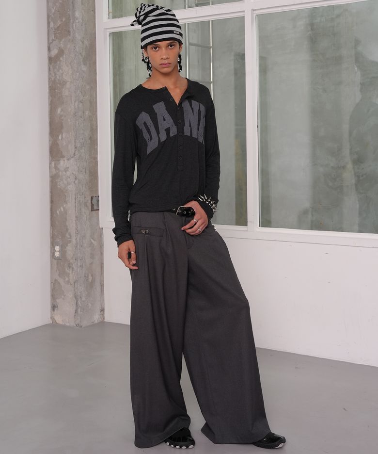 Bag buckle detail wide pants (grey)