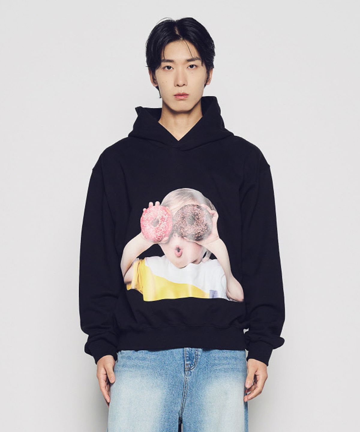 아크메드라비(ACME DE LA VIE) NEW ADLV BABY FACE DONUTS 1 HOODIE BLACK