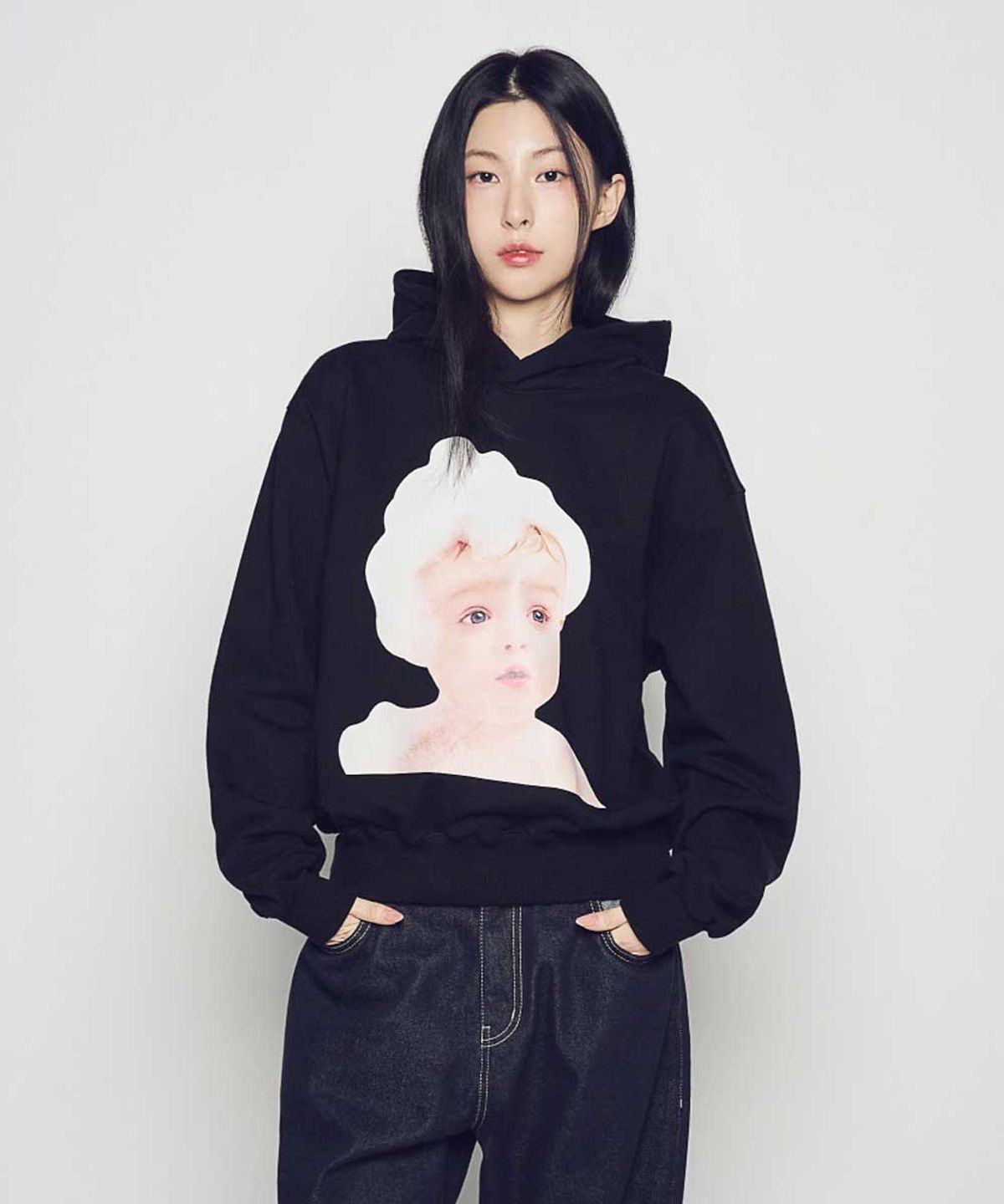 아크메드라비(ACME DE LA VIE) NEW ADLV BABY FACE BUBBLE HOODIE BLACK