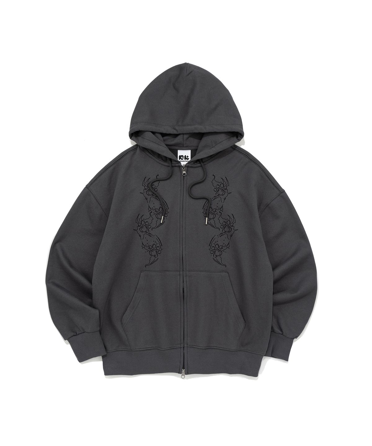 뉴키치(NEWKITSCH) CAT FOOTPRINT GRAPHIC HOOD ZIP-UP (CHARCOAL)