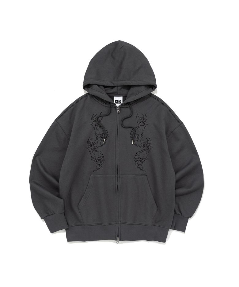 CAT FOOTPRINT GRAPHIC HOOD ZIP-UP (CHARCOAL)