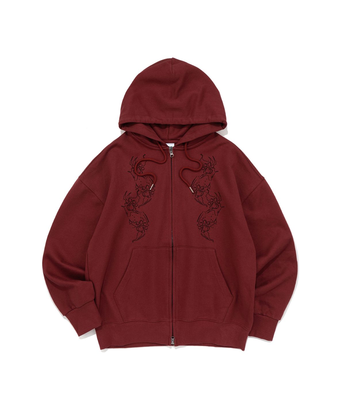 뉴키치(NEWKITSCH) CAT FOOTPRINT GRAPHIC HOOD ZIP-UP (BURGUNDY)
