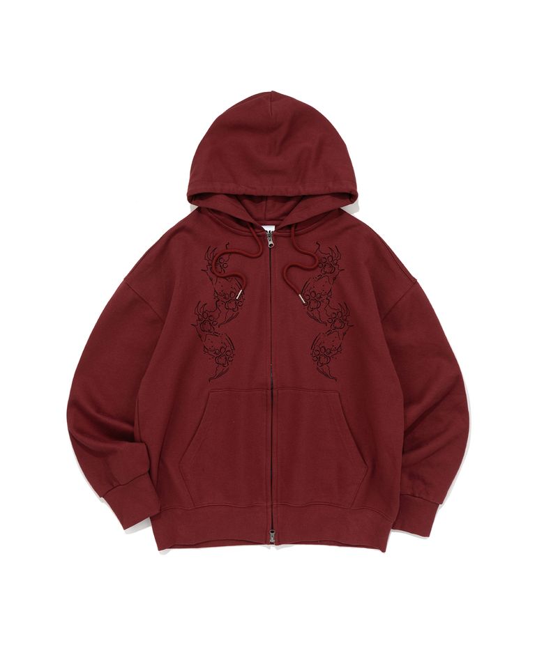 CAT FOOTPRINT GRAPHIC HOOD ZIP-UP (BURGUNDY)