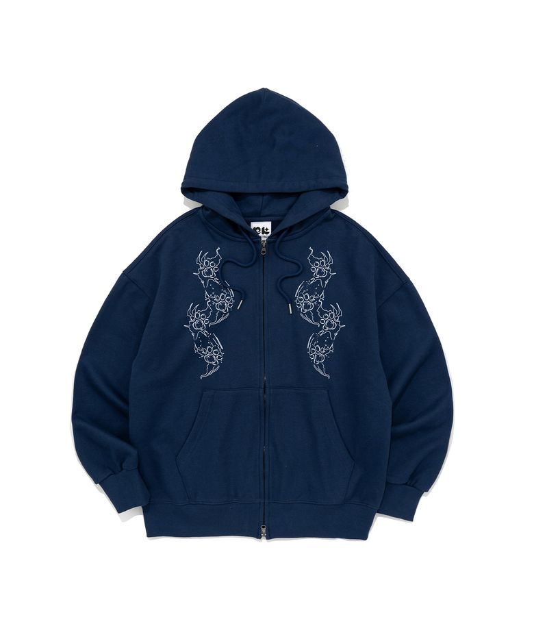 CAT FOOTPRINT GRAPHIC HOOD ZIP-UP (DARK BLUE)
