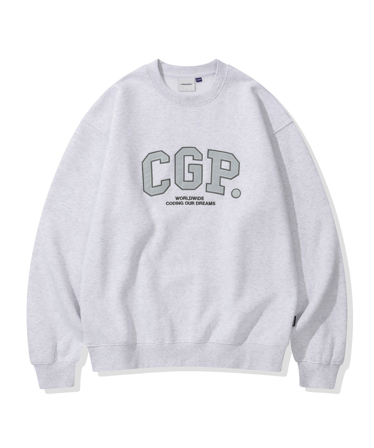 코드그라피(CGP) 기모 CGP 아치 로고 맨투맨_멜란지그레이