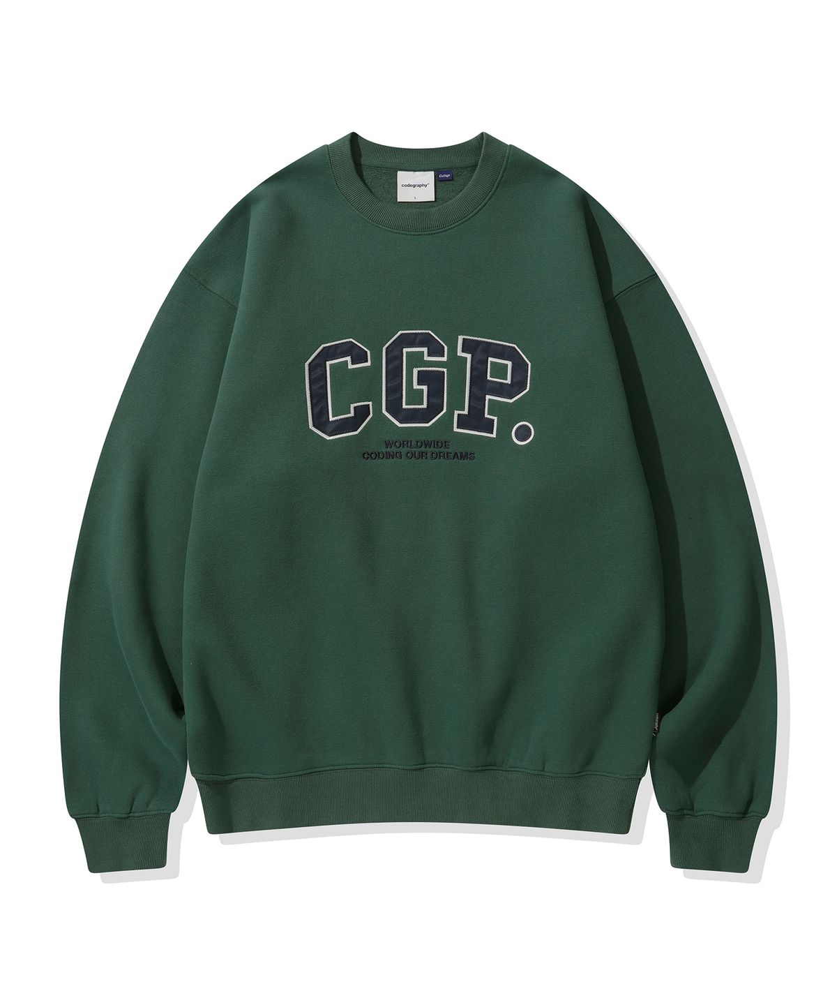 코드그라피(CGP) 기모 CGP 아치 로고 맨투맨_프로스트 그린