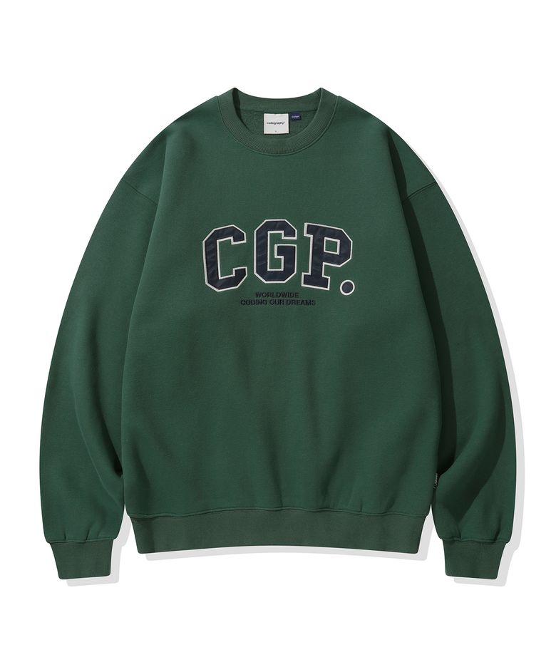 기모 CGP 아치 로고 맨투맨_프로스트 그린