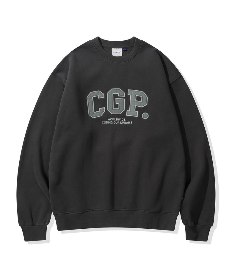 기모 CGP 아치 로고 맨투맨_차콜