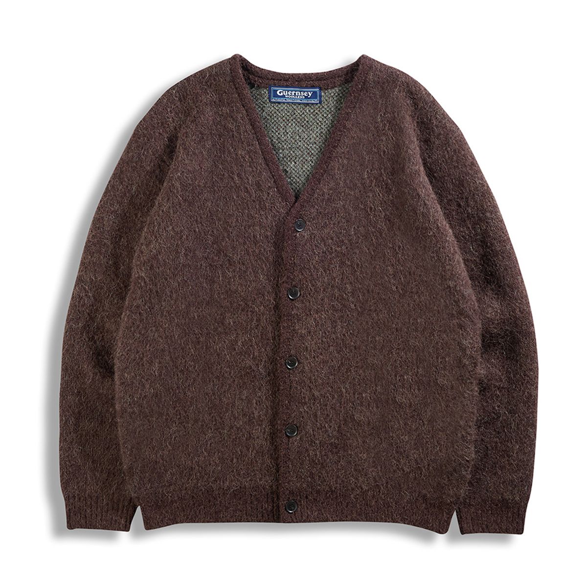 건지 울른스(Guernsey Woollens) 알파카 브이넥 가디건 - 브라운