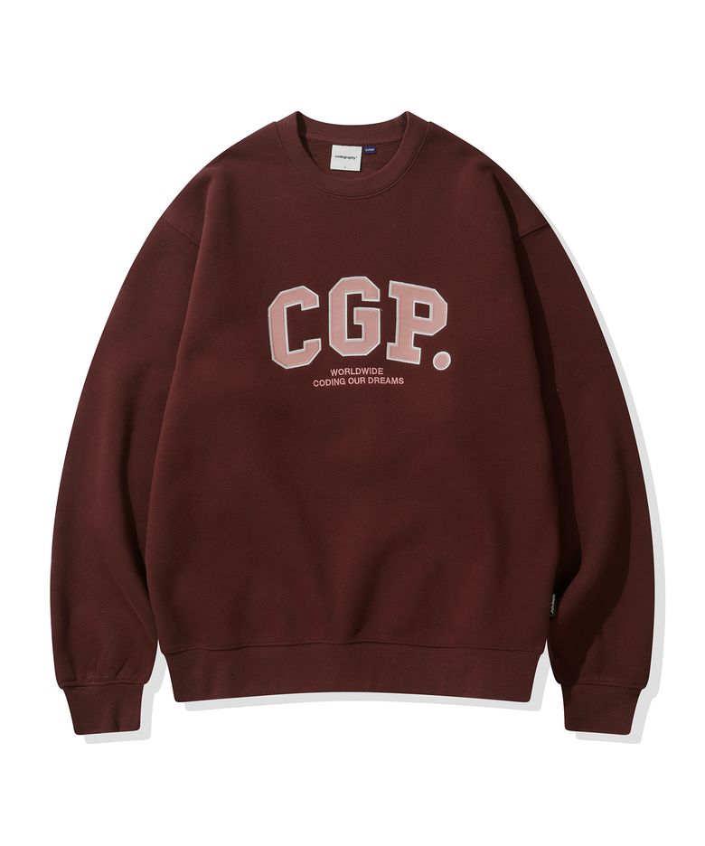 기모 CGP 아치 로고 맨투맨_버건디