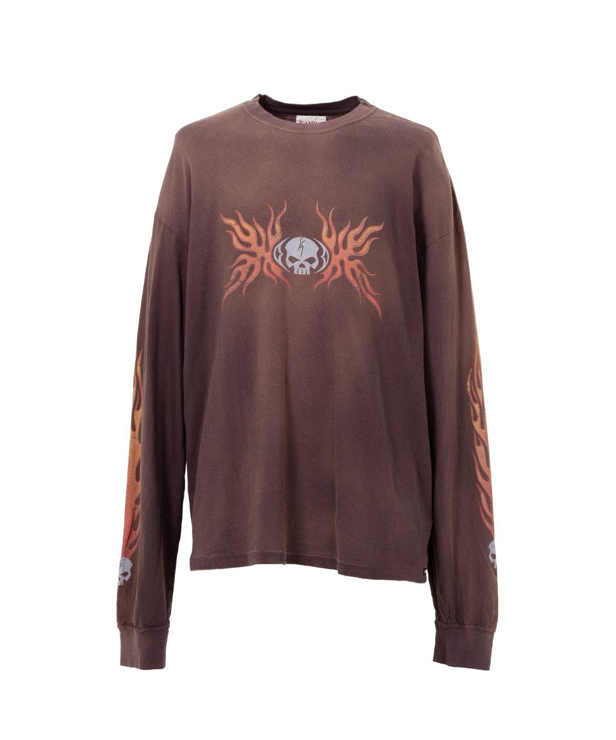 카미야(KAMIYA) “Skull Flame”Distressed L/S Tee - BROWN