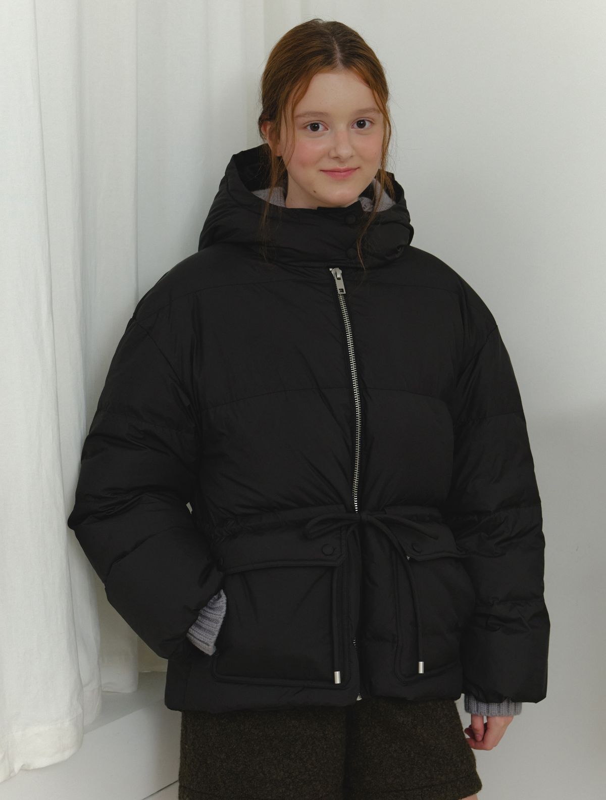 클루니(CLUNY) Cloud hooded puffer duck down padding - black