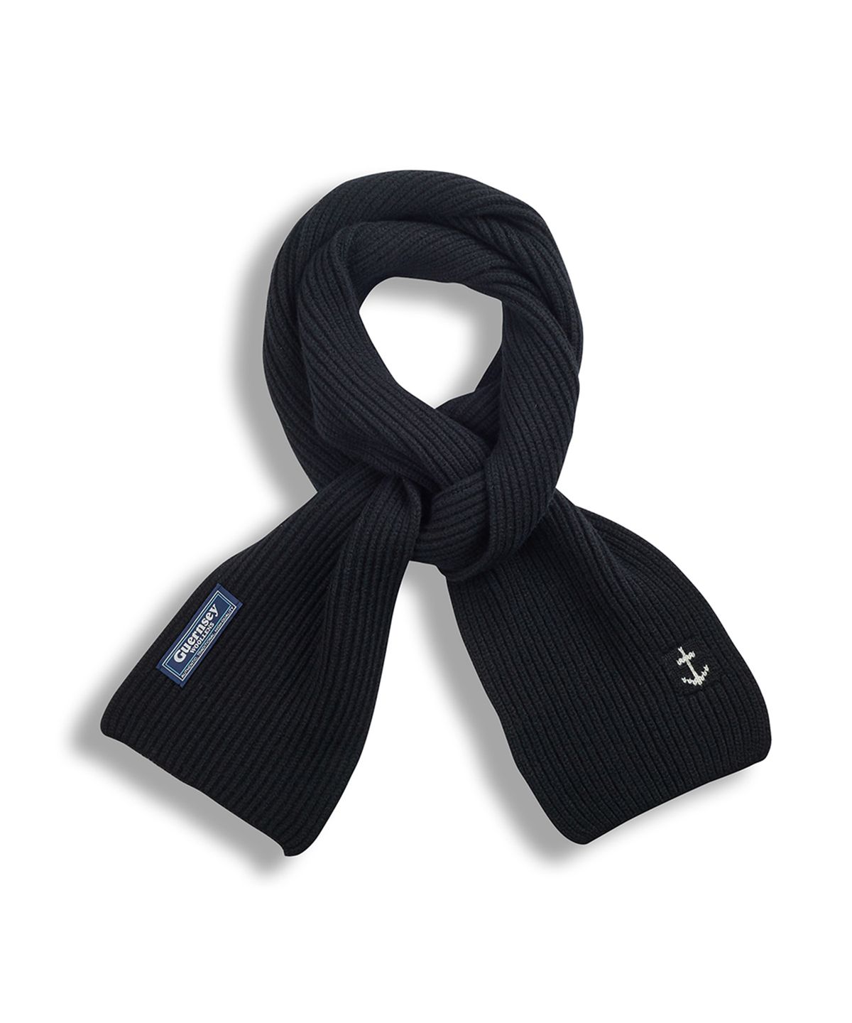 건지 울른스(Guernsey Woollens) 슈퍼파인 메리노울 앵커 머플러 - 블랙