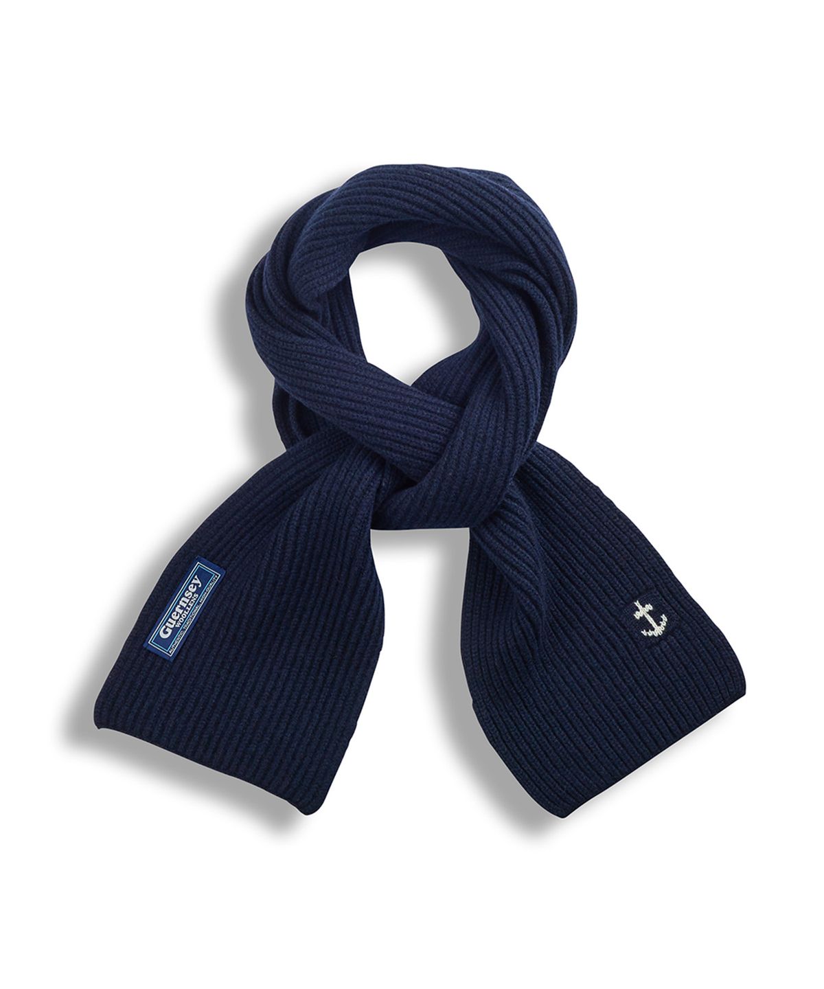 건지 울른스(Guernsey Woollens) 슈퍼파인 메리노울 앵커 머플러 - 네이비