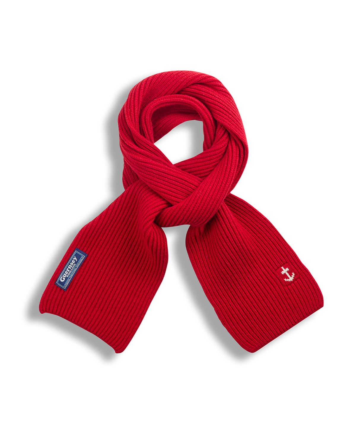 건지 울른스(Guernsey Woollens) 슈퍼파인 메리노울 앵커 머플러 - 레드