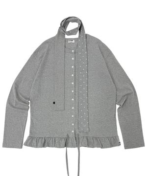 네티 도트스카프셋업 셔링 캉캉 박시 티셔츠 가디건 _그레이