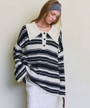 트위스트 빅카라 니트_블랙