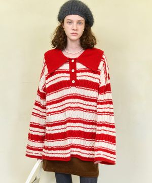 트위스트 빅카라 니트_레드