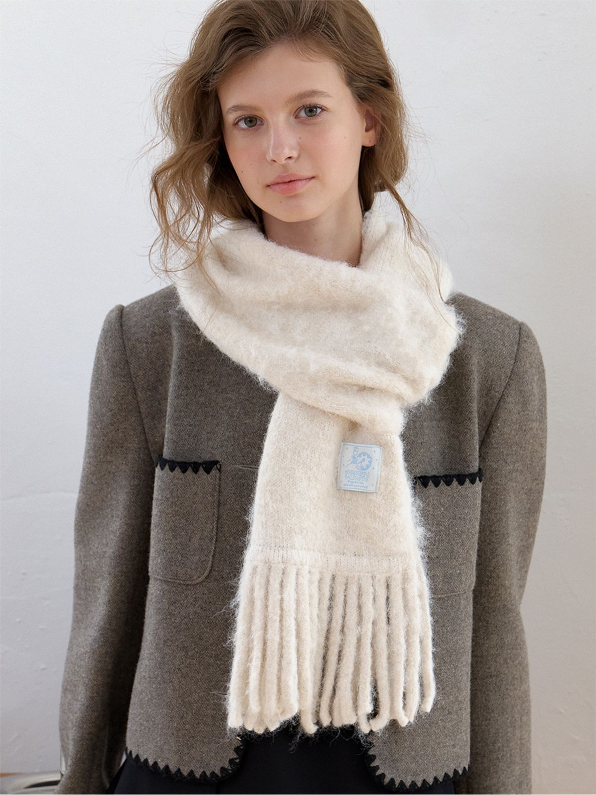 오블라(OVLA) (선물포장) (+리본브로치) HAIRY BRUSHED MUFFLER_FRINGE_4COLOR MF016