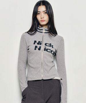 NICOLE SLIM RIBBED KNIT ZIP UP_GRAY