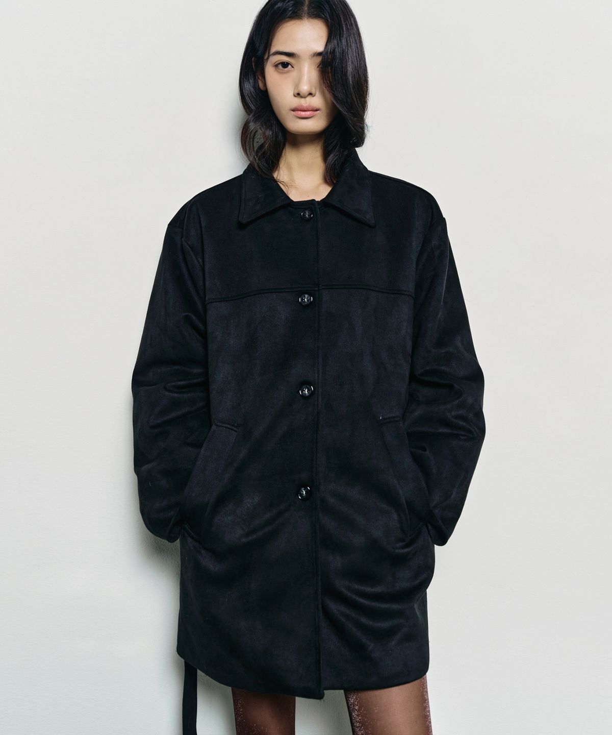 닉앤니콜(NICK&NICOLE) SUEDE BELTED HALF COAT_BLACK