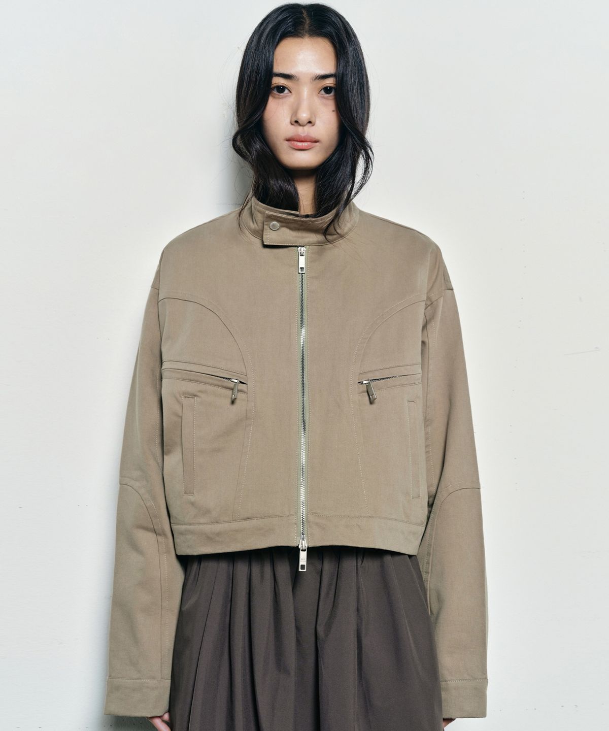 닉앤니콜(NICK&NICOLE) DENIM CROP UTILITY JACKET_KHAKI